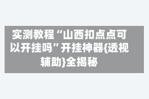 实测教程“山西扣点点可以开挂吗”开挂神器{透视辅助}全揭秘