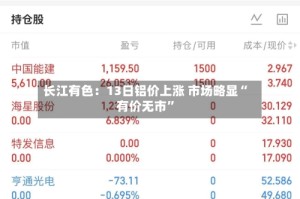 长江有色：13日铝价上涨 市场略显“有价无市”