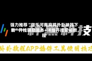 强力推荐“微乐河南麻将外卦神器下载”开挂辅助脚本+详细开挂安装教程