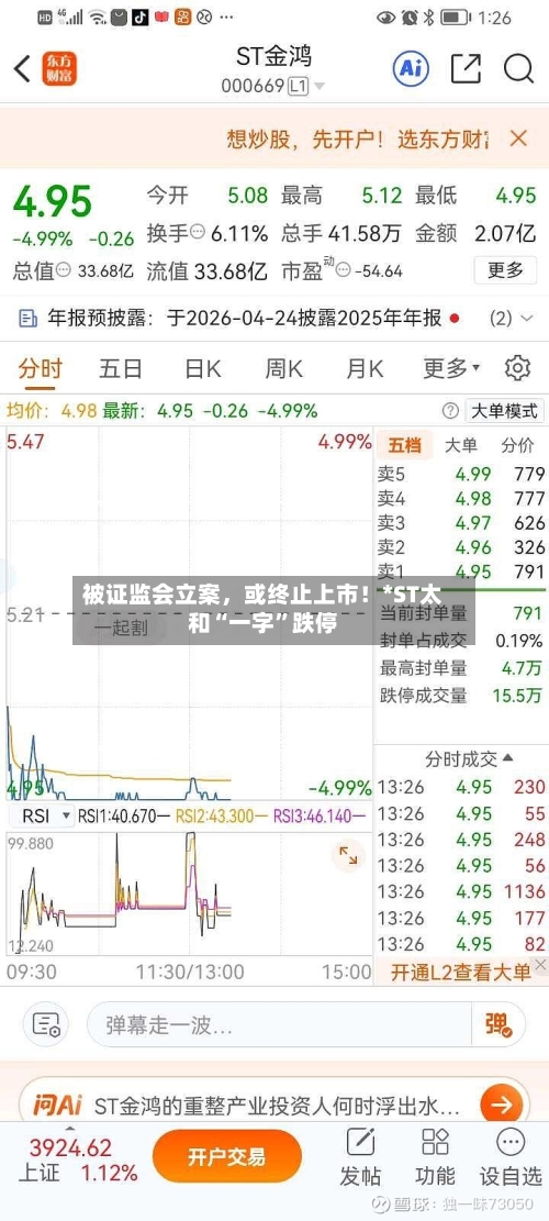 被证监会立案，或终止上市！*ST太和“一字	”跌停-第2张图片