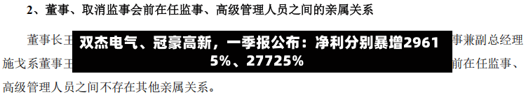 双杰电气	、冠豪高新	，一季报公布：净利分别暴增29615%、27725%-第3张图片