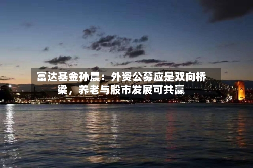 富达基金孙晨：外资公募应是双向桥梁，养老与股市发展可共赢-第2张图片