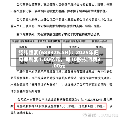 经纬恒润(688326.SH)：2025年归母净利润1.00亿元，每10股拟派利3.00元-第1张图片
