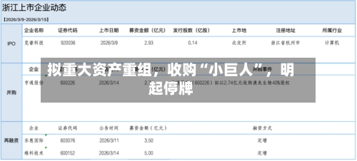 拟重大资产重组，收购“小巨人”，明起停牌-第1张图片