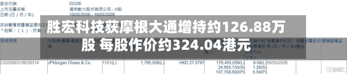 胜宏科技获摩根大通增持约126.88万股 每股作价约324.04港元-第2张图片