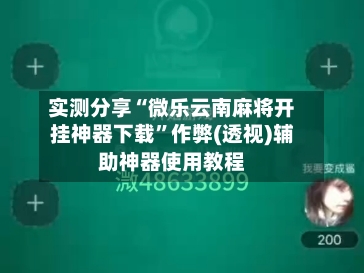 实测分享“微乐云南麻将开挂神器下载	”作弊(透视)辅助神器使用教程-第2张图片