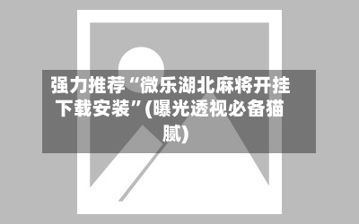 强力推荐“微乐湖北麻将开挂下载安装”(曝光透视必备猫腻)-第2张图片