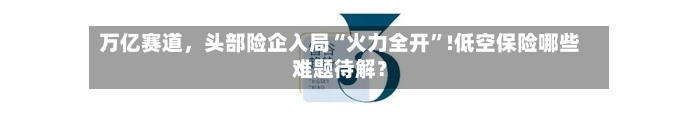 万亿赛道，头部险企入局“火力全开”!低空保险哪些难题待解？-第1张图片