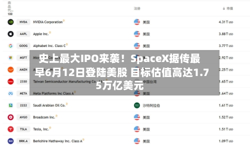 史上最大IPO来袭!SpaceX据传最早6月12日登陆美股 目标估值高达1.75万亿美元-第3张图片